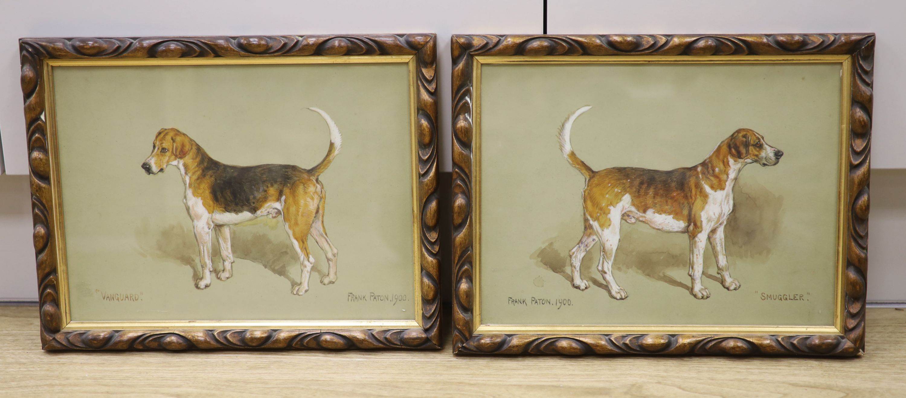 Frank Paton (1856-1909), pair of watercolours, Portraits of fox hounds; Smuggler and Vanguard, signed and dated 1900, 23 x 32cm